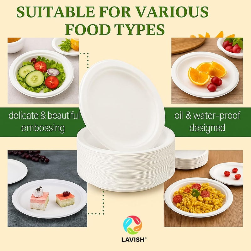 Lavish Sugarcane Bagasse Plates 7 Inch-25 Pack | Compostable, Biodegradable & BPA-Free Eco Tableware for Meals, Snacks & Salads - Image 3