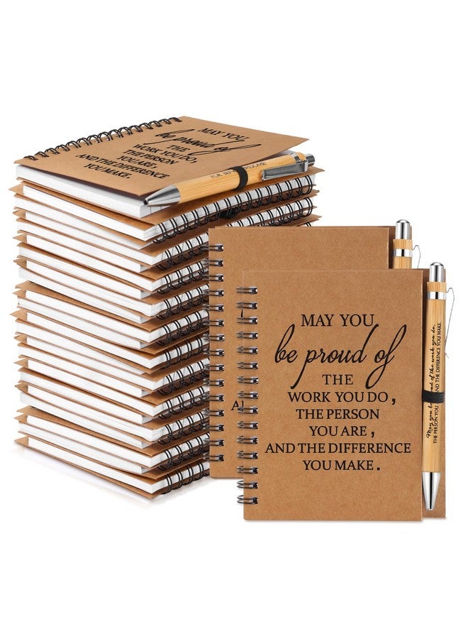 Honoson 50 Sets Employee Appreciation Gifts, Employee Appreciation Notebook With Ballpoint Pen Mini Spiral Inspiration Notebook Thank You Bulk Christmas Gift For Employee Coworker Teacher, Brown  - Image 1