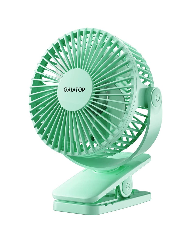 Gaiatop Portable Clip on Fan Battery Operated, Small Powerful USB Table Fan, 3 Speed Quiet Rechargeable Mini Desk Fan, 360° Rotate Personal Cooling Fan for Home Office Stroller Camping, Green - Image 1