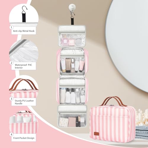 Bosidu Hanging Travel Toiletry Bag for Women, Portable Toiletry Bag for Travel Size Essentials, Water-resistant Large Travel Makeup Bag with Hook for Toiletries, Cosmetics, Travel Accessories - Image 4