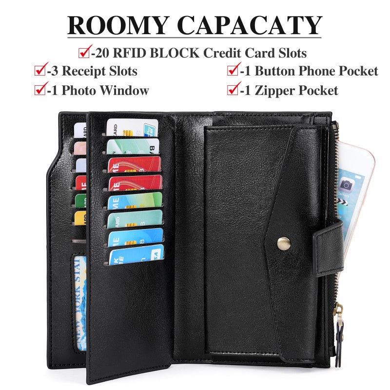 SENDEFN Women Leather Wallets RFID Blocking Clutch Card Holder Ladies Purse with Zipper Pocket - Image 3