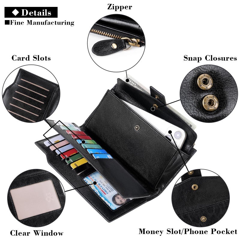 SENDEFN Women Leather Wallets RFID Blocking Clutch Card Holder Ladies Purse with Zipper Pocket - Image 5