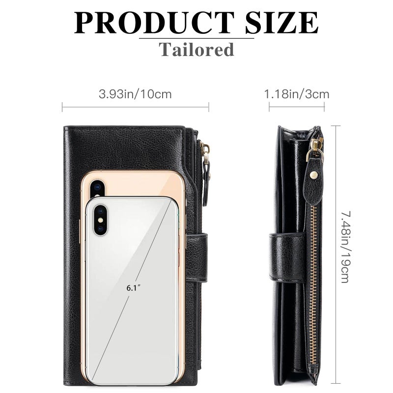 SENDEFN Women Leather Wallets RFID Blocking Clutch Card Holder Ladies Purse with Zipper Pocket - Image 4