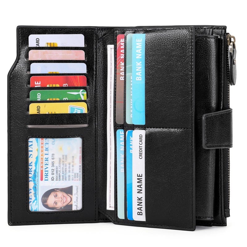 SENDEFN Women Leather Wallets RFID Blocking Clutch Card Holder Ladies Purse with Zipper Pocket - Image 2