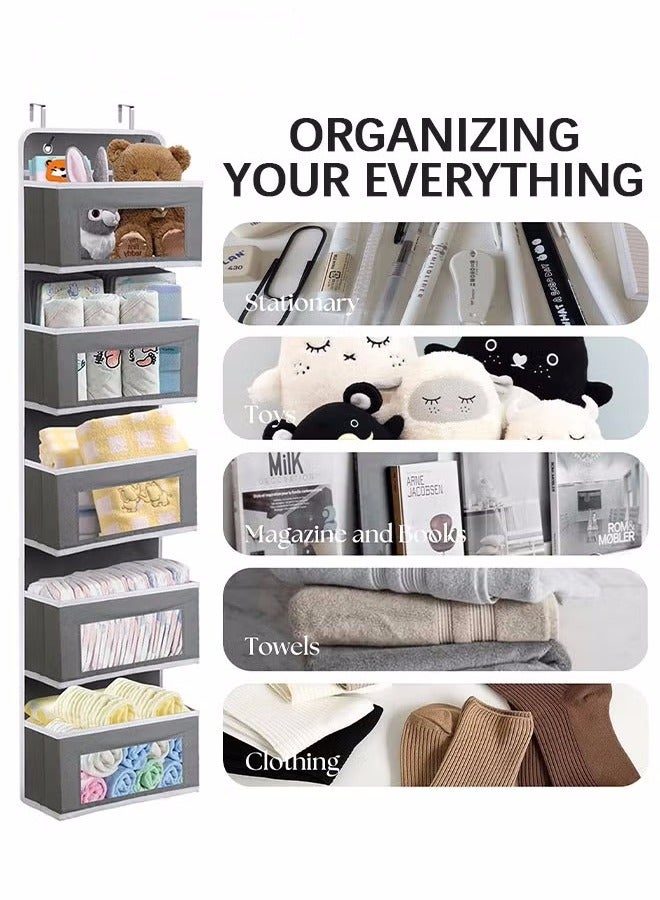 DOOKOO Over Door Storage Organizer,Large Pockets Hanging Organizer,Heavy Duty Closet Organizer Cabinet Storage Bag For Bedroom Bathroom,5 Layer Door Hanging Organizer For Cosmetics Toys Sundries,Grey - Image 4