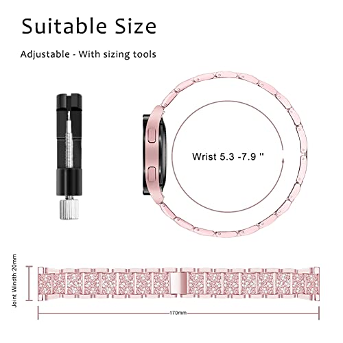 Mosonio Compatible with Samsung Galaxy Watch FE 2024 40mm/ Galaxy Watch 5 Band / Samsung Galaxy Watch 4 Band , 20 mm Rose Pink Bling Galaxy Watch Band with 40 mm Cover Case, Jewelry Metal Wristband for Women（Rose Pink,40 mm） - Image 4
