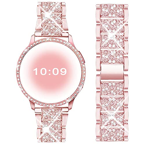 Mosonio Compatible with Samsung Galaxy Watch FE 2024 40mm/ Galaxy Watch 5 Band / Samsung Galaxy Watch 4 Band , 20 mm Rose Pink Bling Galaxy Watch Band with 40 mm Cover Case, Jewelry Metal Wristband for Women（Rose Pink,40 mm） - Image 1