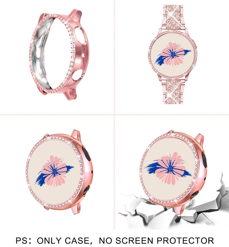 Mosonio Compatible with Samsung Galaxy Watch FE 2024 40mm/ Galaxy Watch 5 Band / Samsung Galaxy Watch 4 Band , 20 mm Rose Pink Bling Galaxy Watch Band with 40 mm Cover Case, Jewelry Metal Wristband for Women（Rose Pink,40 mm） - Image 5