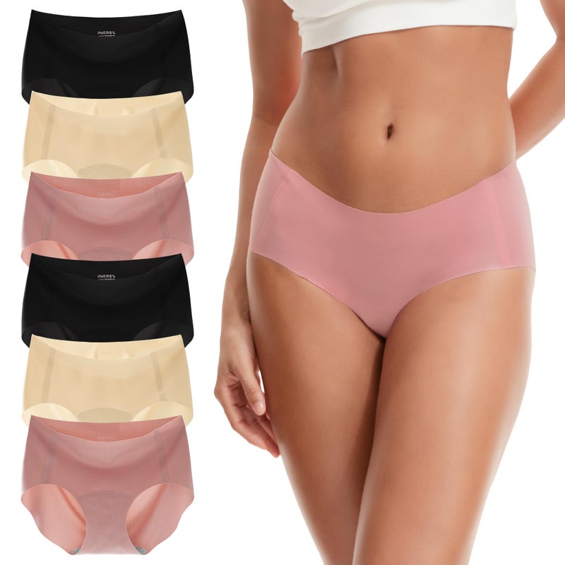 INNERSY Women's Seamless Underwear No Show Invisible Lightweight Hipster Panties 6-Pack(Medium,Warm Neutral) - Image 1