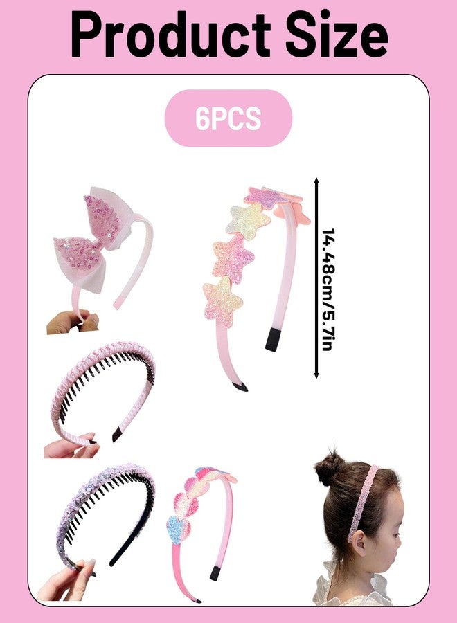 Aeenioy 6 Pack Pink Hair Bands for Girls, Women, and Kids, Fashionable Hair Accessories for Daily, Parties, Weddings, and Sports, Soft and Elastic Hairbands for All Occasions - Image 2