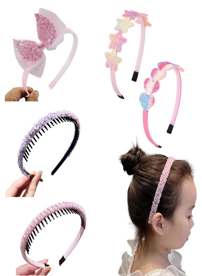 Aeenioy 6 Pack Pink Hair Bands for Girls, Women, and Kids, Fashionable Hair Accessories for Daily, Parties, Weddings, and Sports, Soft and Elastic Hairbands for All Occasions - Image 1
