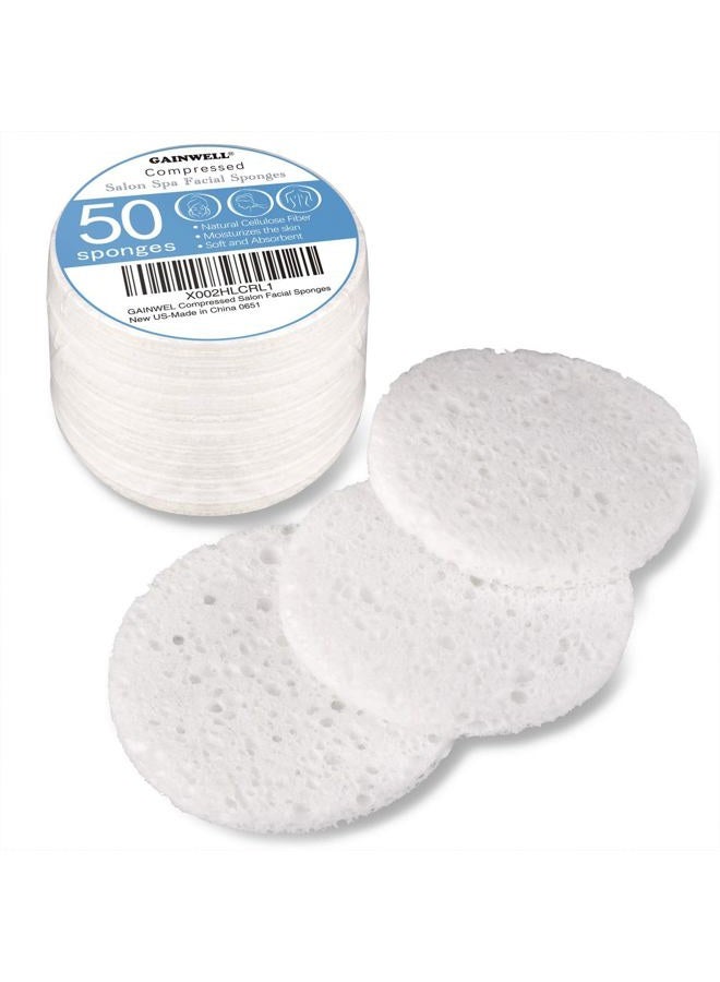 GAINWELL 50-Count Compressed Facial Sponges, White Cellulose Facial Sponges, 100% Natural Cosmetic Spa Sponges for Facial Cleansing, Exfoliating Mask, Makeup Removal - Image 1