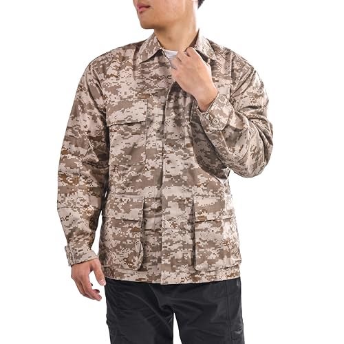 BACKBONE Mens Army Military Battle Dress Uniform BDU Shirt Camo Top Jacket (Desert Digital Camo,Size L) - Image 1