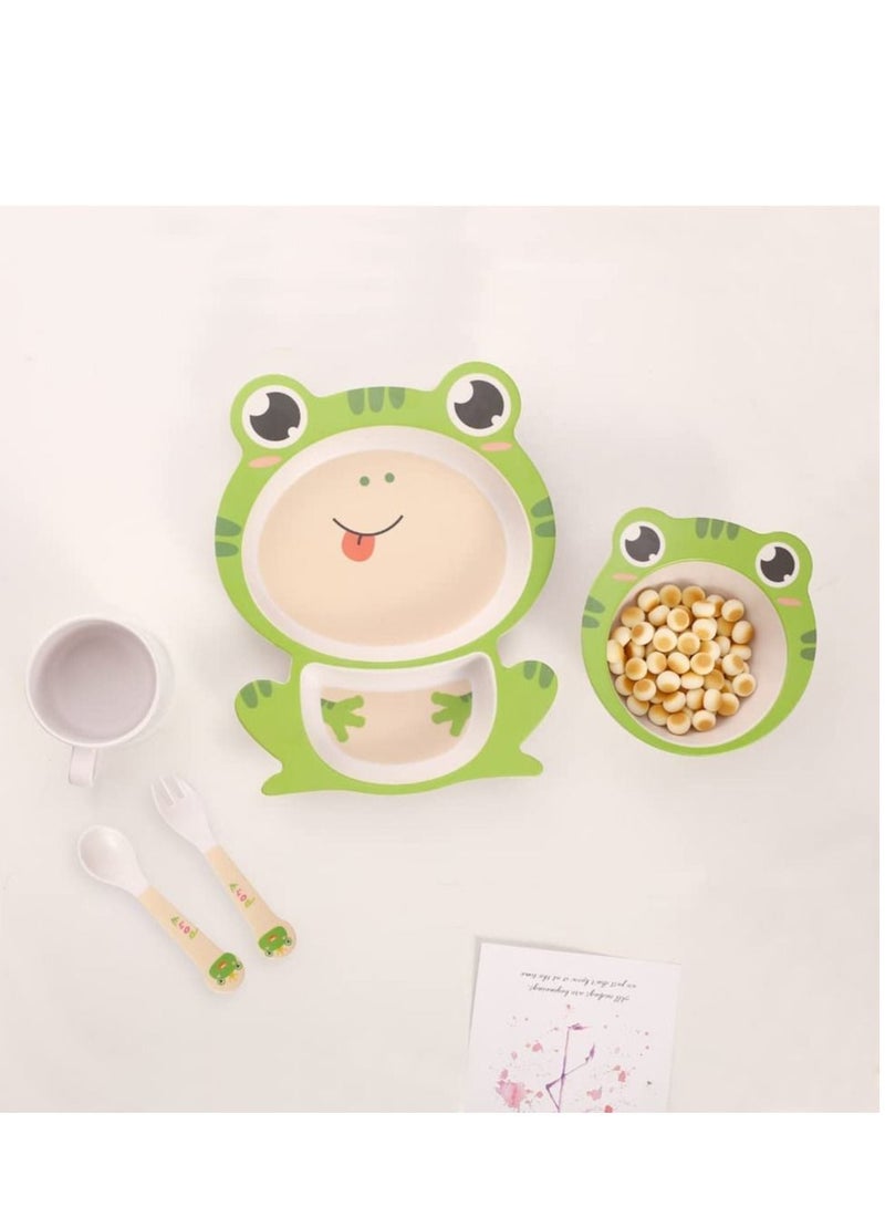 شو وو 5Pcs Set Kids Dinnerware Children Dishes Food Plate Bowl Cup Spoon Fork Natural Bamboo Fiber Dishware BPA Free Dishwasher Safe - Image 3