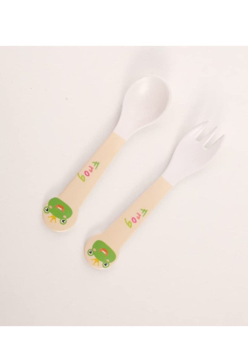 شو وو 5Pcs Set Kids Dinnerware Children Dishes Food Plate Bowl Cup Spoon Fork Natural Bamboo Fiber Dishware BPA Free Dishwasher Safe - Image 4