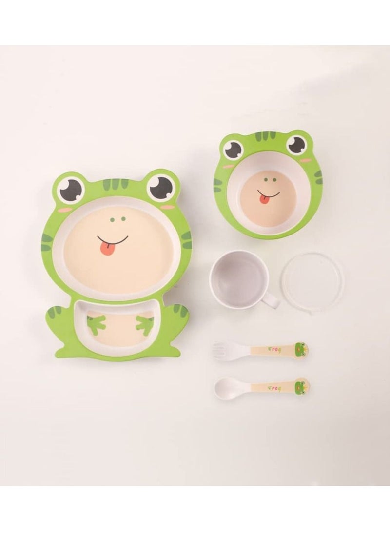 شو وو 5Pcs Set Kids Dinnerware Children Dishes Food Plate Bowl Cup Spoon Fork Natural Bamboo Fiber Dishware BPA Free Dishwasher Safe - Image 2