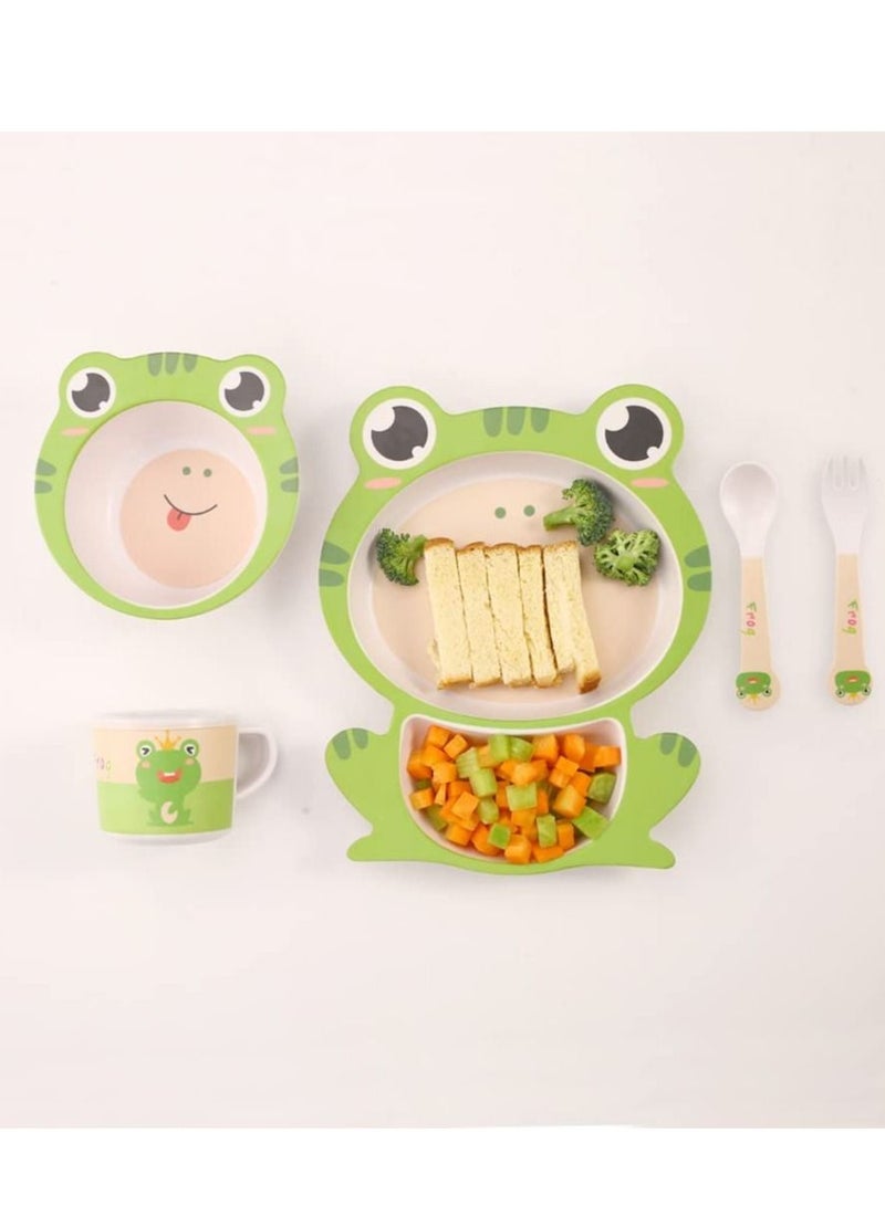 شو وو 5Pcs Set Kids Dinnerware Children Dishes Food Plate Bowl Cup Spoon Fork Natural Bamboo Fiber Dishware BPA Free Dishwasher Safe - Image 5