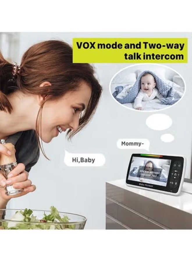 Baby Monitor with Camera and Audio, 5''Display with 3000mah Battery, Pan-Tilt-Zoom Video, Night Vision, 2-Way Talk, Temperature, Lullabies Playing and 960ft Range, Ideal for Gift - Image 3