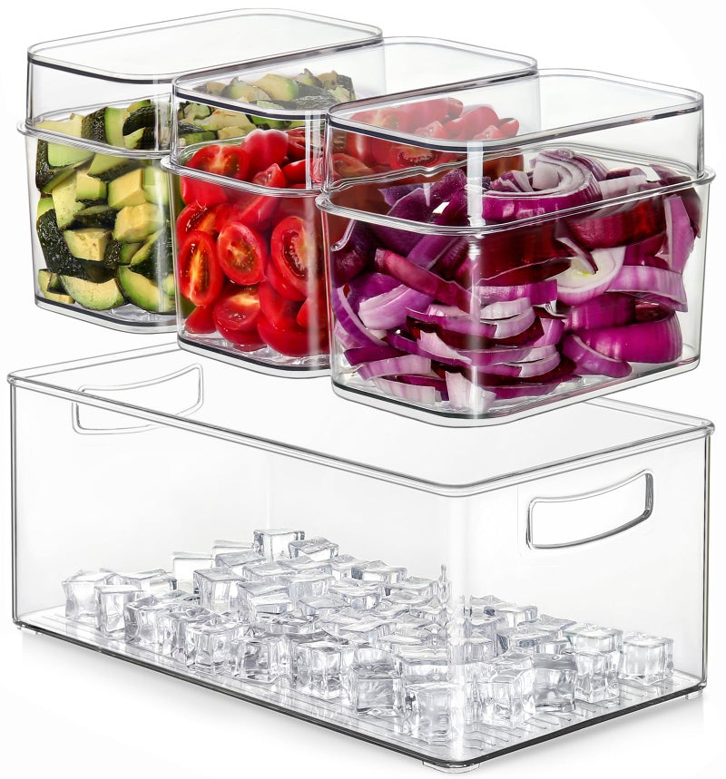 Hudgan Large Taco Bar Serving Set for Party with 3 Containers(50 Oz), Mimosa Bar Accessories with Separate Lids, Chilled Condiment Caddy Organizer for Salad, Fruit, Party Garnish - Image 1