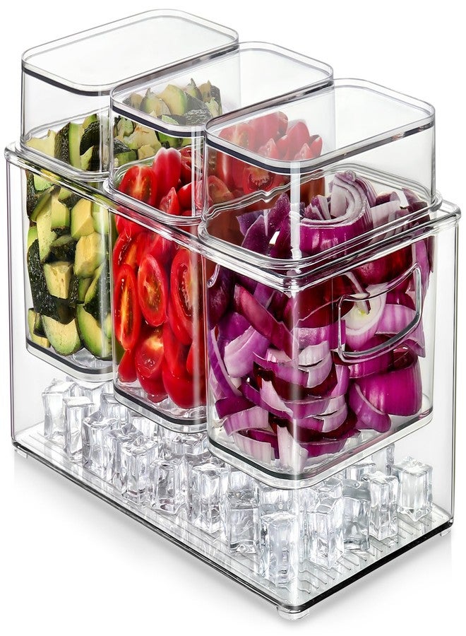 Hudgan Large Taco Bar Serving Set for Party with 3 Containers(50 Oz), Mimosa Bar Accessories with Separate Lids, Chilled Condiment Caddy Organizer for Salad, Fruit, Party Garnish - Image 2