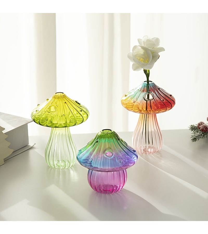 Gradient Four Color Mini Mushroom Glass Vase Hydroponic Plant Home Decor Gift - Image 1