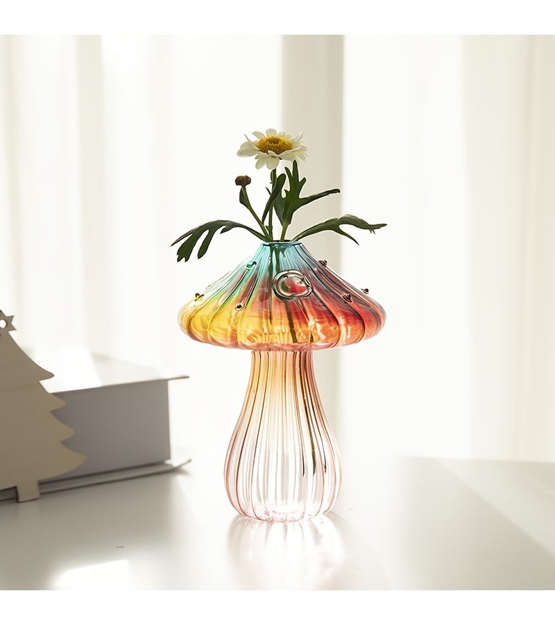 Gradient Four Color Mini Mushroom Glass Vase Hydroponic Plant Home Decor Gift - Image 4