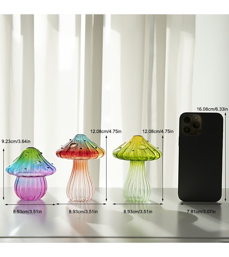 Gradient Four Color Mini Mushroom Glass Vase Hydroponic Plant Home Decor Gift - Image 3