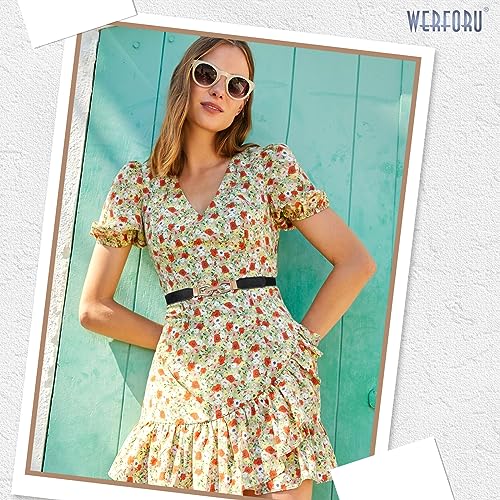 WERFORU Women Skinny Belt for Dresses Retro Stretch Waist Belt with Gold Buckle Set of 4,Black+Brown+White+Beige - Image 3