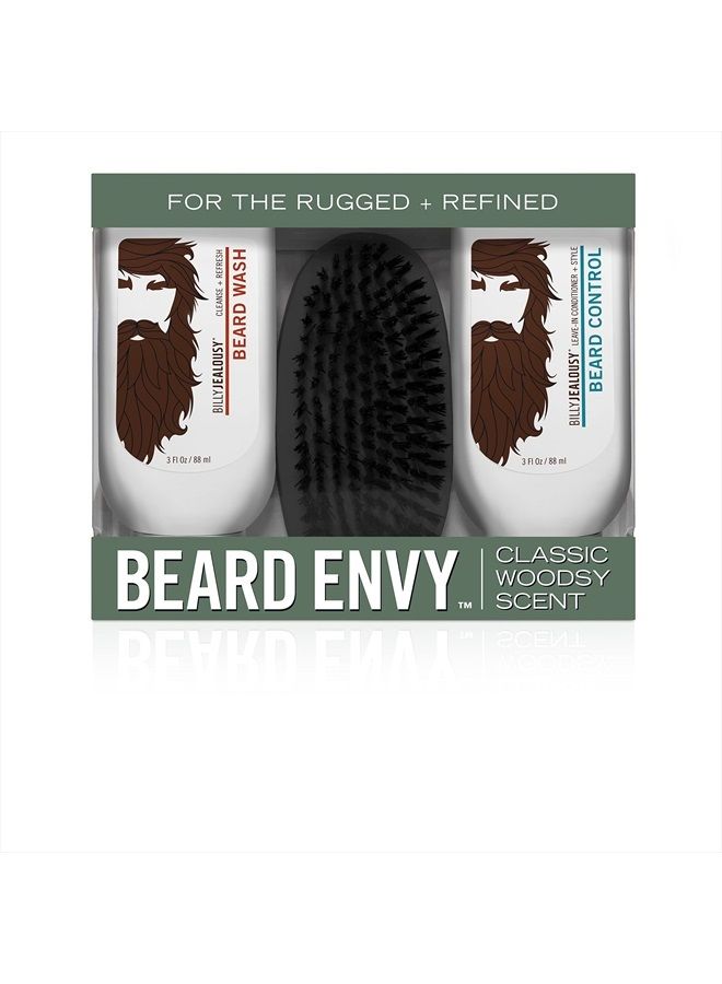 Billy Jealousy Original Beard Envy Facial Hair Refining Kit - with Beard Wash Beard Control and Boar Bristle Brush for Clean, Hydrated, Soft, Tamed Unruly Mane - Image 1
