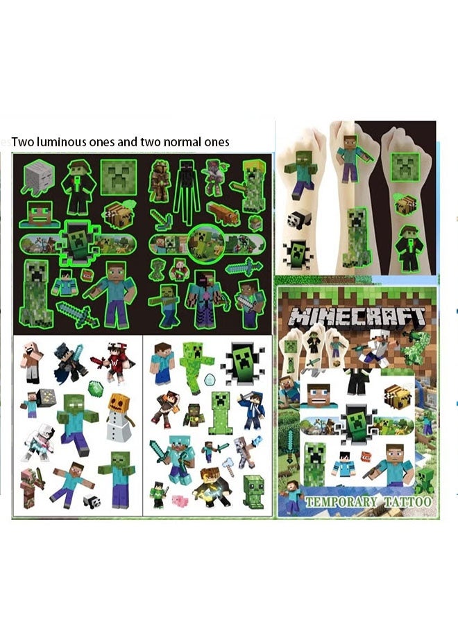 ماين كرافت 4 أوراق (2 ورقة مضيئة و2 ورقة عادية) ملصقات وشم ماين كرافت هدايا حفلات الأعياد والأزياء الشخصية ملصقات مؤقتة ملصقات قابلة للغسل - Image 3