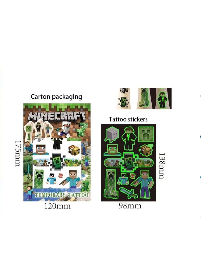 ماين كرافت 4 أوراق (2 ورقة مضيئة و2 ورقة عادية) ملصقات وشم ماين كرافت هدايا حفلات الأعياد والأزياء الشخصية ملصقات مؤقتة ملصقات قابلة للغسل - Image 5