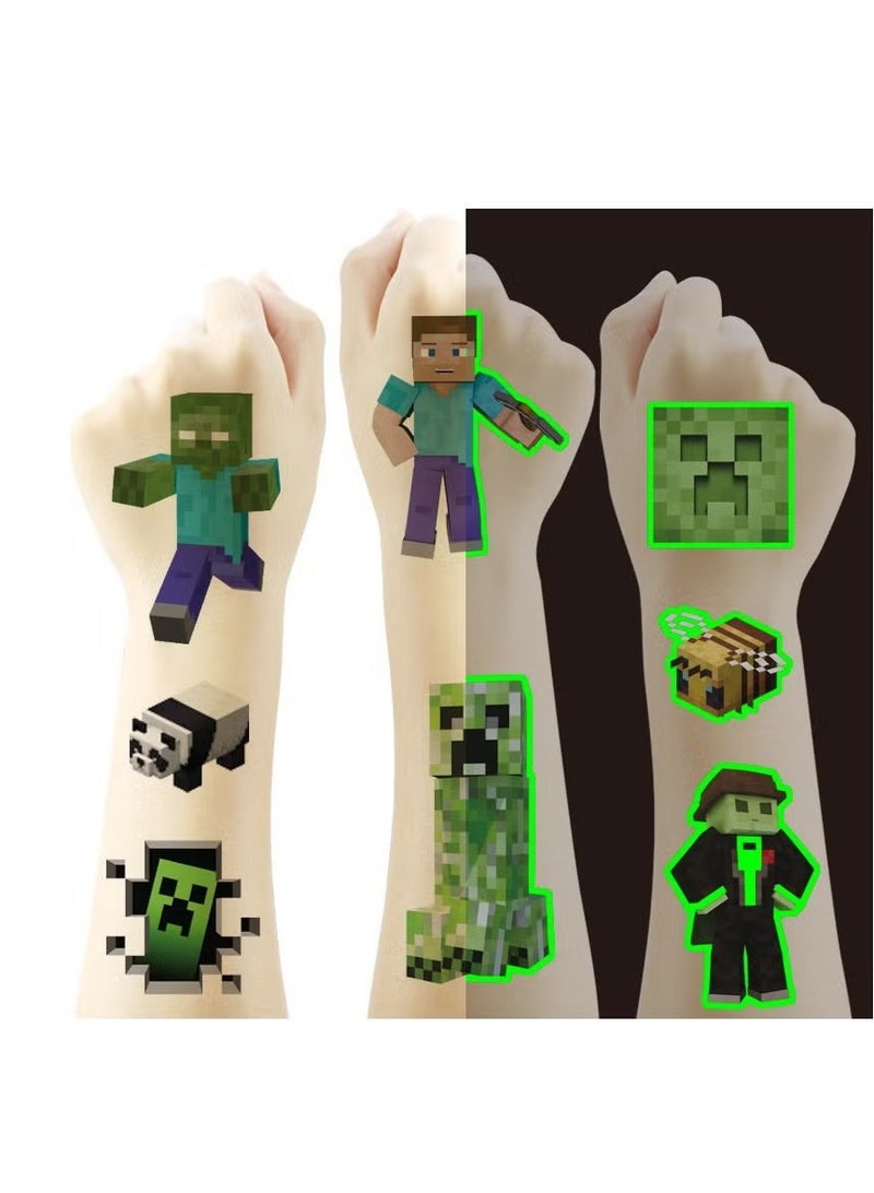 ماين كرافت 4 أوراق (2 ورقة مضيئة و2 ورقة عادية) ملصقات وشم ماين كرافت هدايا حفلات الأعياد والأزياء الشخصية ملصقات مؤقتة ملصقات قابلة للغسل - Image 2
