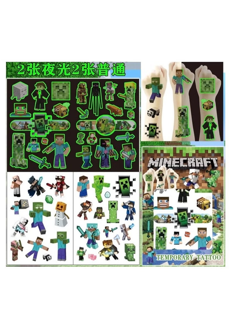 ماين كرافت 4 أوراق (2 ورقة مضيئة و2 ورقة عادية) ملصقات وشم ماين كرافت هدايا حفلات الأعياد والأزياء الشخصية ملصقات مؤقتة ملصقات قابلة للغسل - Image 4