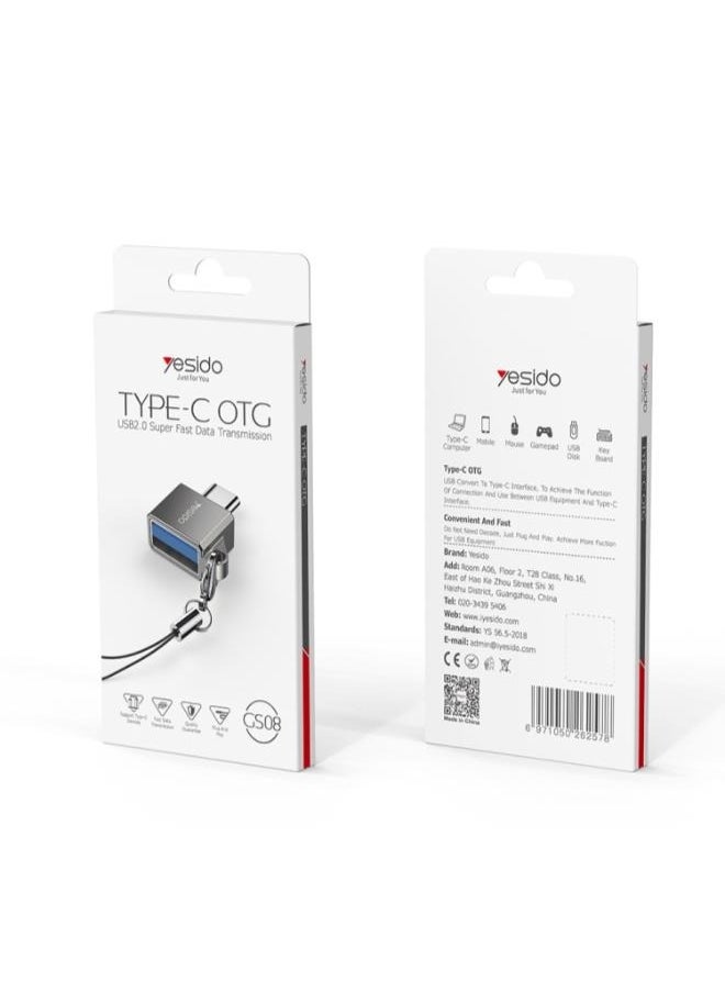 Yesido GS08 Type-C to USB 2.0 OTG Mini Connector Adapter with Keychain(Black)