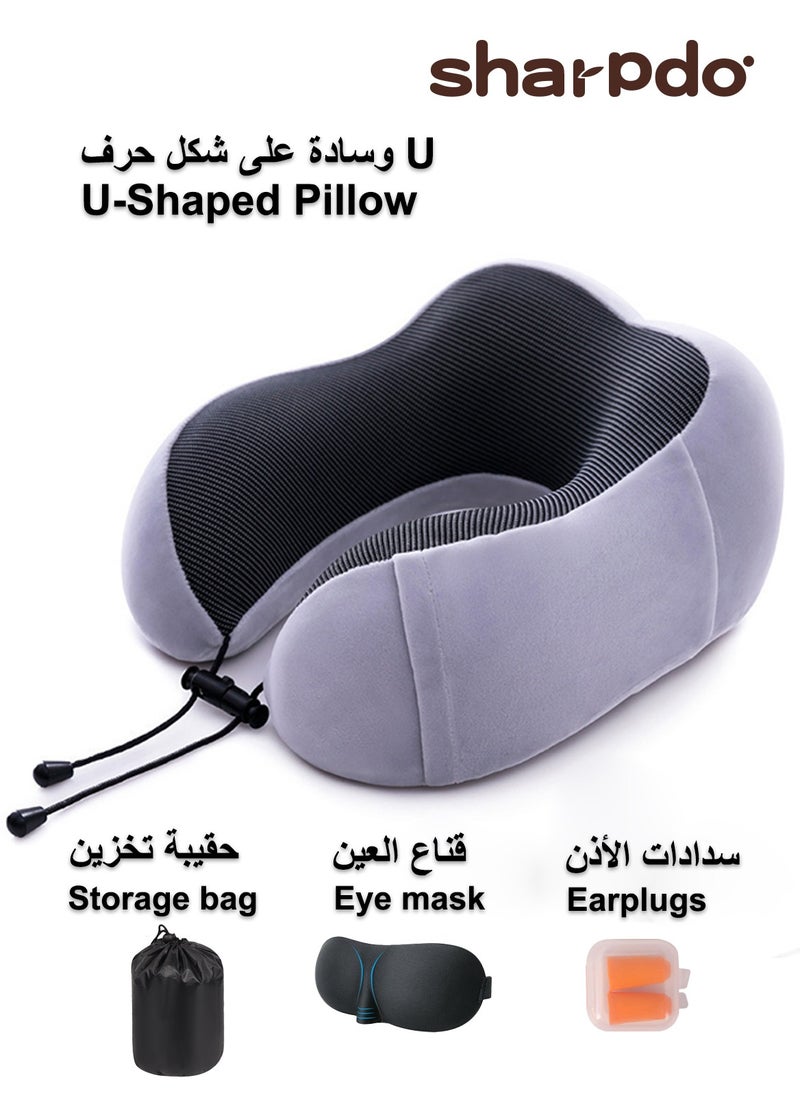 Sharpdo - U-shaped Pillow,Travel Pillow Set Memory Foam U-Neck Pillow Travel Accessories Airplane Travel Kit - Image 1