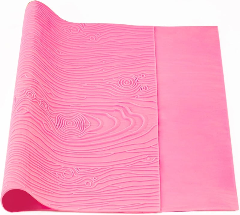 Beasea Silicone Lace Mold for Cakes Decorating, Woodgrain Fondant Impression Mat Silicone Lace Mold, Fondant Texture for Sugar Wood Texture Sheet Embossed Craft Tools (17 x 9 inches, Pink) - Image 1