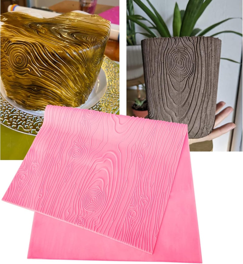 Beasea Silicone Lace Mold for Cakes Decorating, Woodgrain Fondant Impression Mat Silicone Lace Mold, Fondant Texture for Sugar Wood Texture Sheet Embossed Craft Tools (17 x 9 inches, Pink) - Image 4