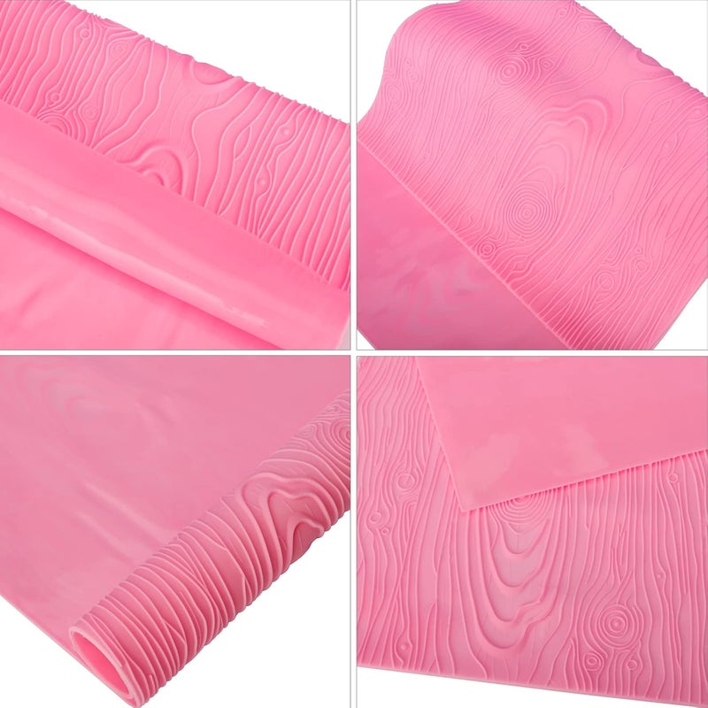 Beasea Silicone Lace Mold for Cakes Decorating, Woodgrain Fondant Impression Mat Silicone Lace Mold, Fondant Texture for Sugar Wood Texture Sheet Embossed Craft Tools (17 x 9 inches, Pink) - Image 5