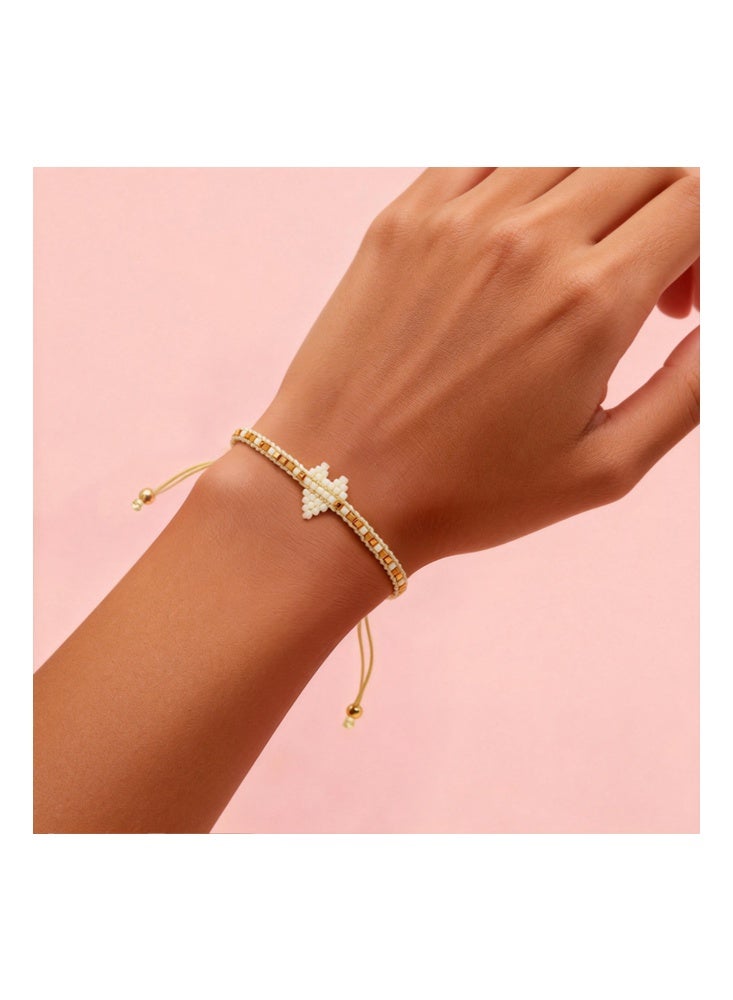 Miyuki Boho Heart Beaded Bracelet, Handmade, Simple, Beige White - Image 4