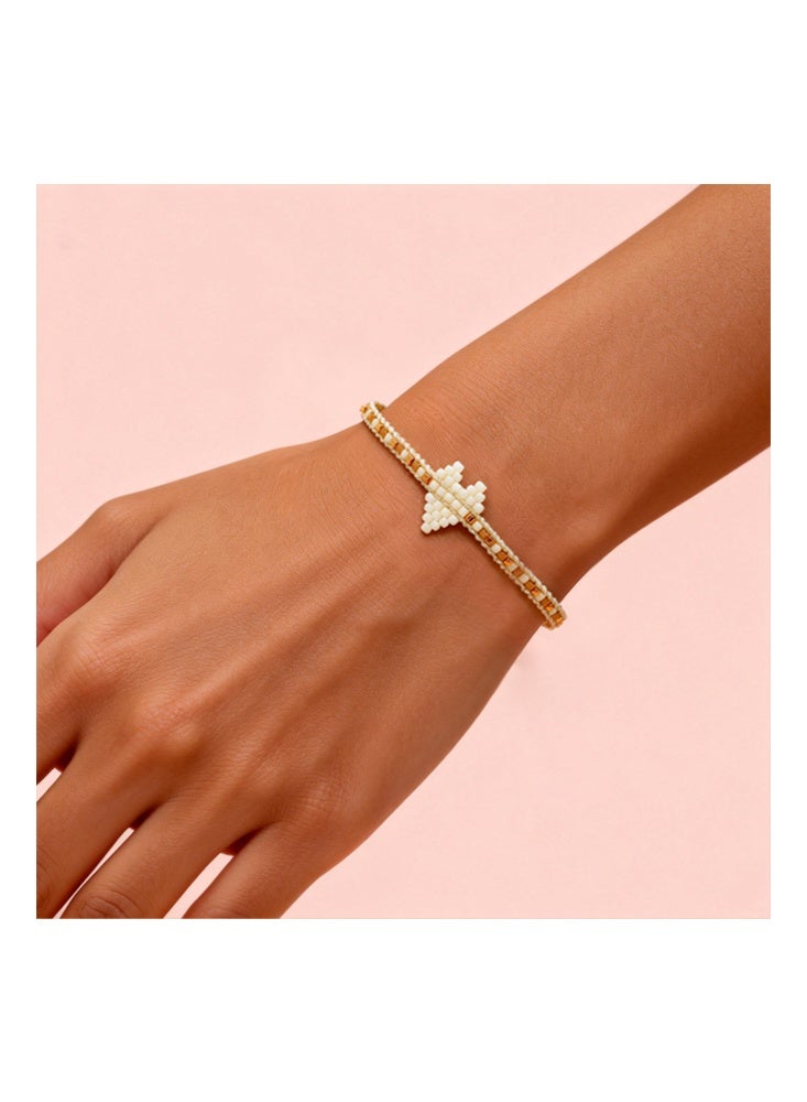 Miyuki Boho Heart Beaded Bracelet, Handmade, Simple, Beige White - Image 3