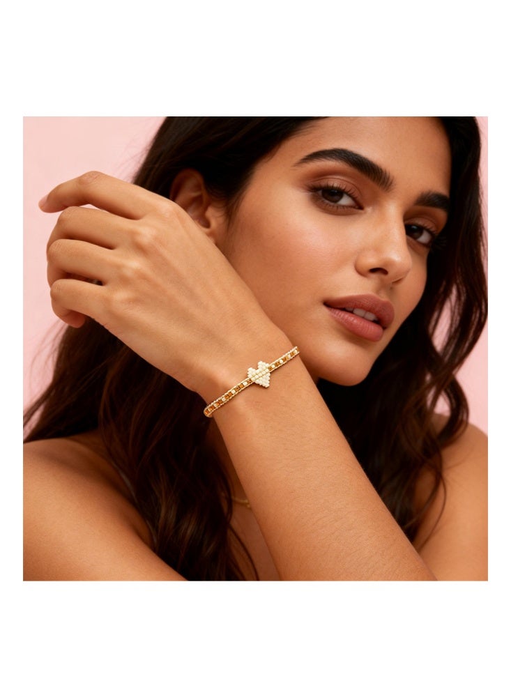 Miyuki Boho Heart Beaded Bracelet, Handmade, Simple, Beige White - Image 5