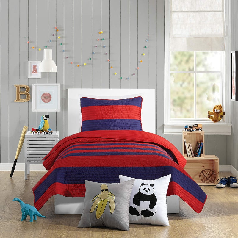 URBAN PLAYGROUND All Seasons Lavelle Red/Blue Stripe Quilt Set - 2 Piece Soft Brushed Microfiber Kids Bedding Set for Boys/Girls â€“ Machine Washable (Twin) - Image 1