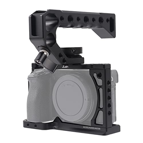 Hersmay A6500/A6400/A6300 Camera Cage Video Stabilizer with Top Handle for Sony A6500 A6400 A6300 A6000 A6100 Cameas DSLR Rig with Cold Shoe,Handle Locating Holes,Multiple 1/4" 3/8" Screw Holes - Image 1