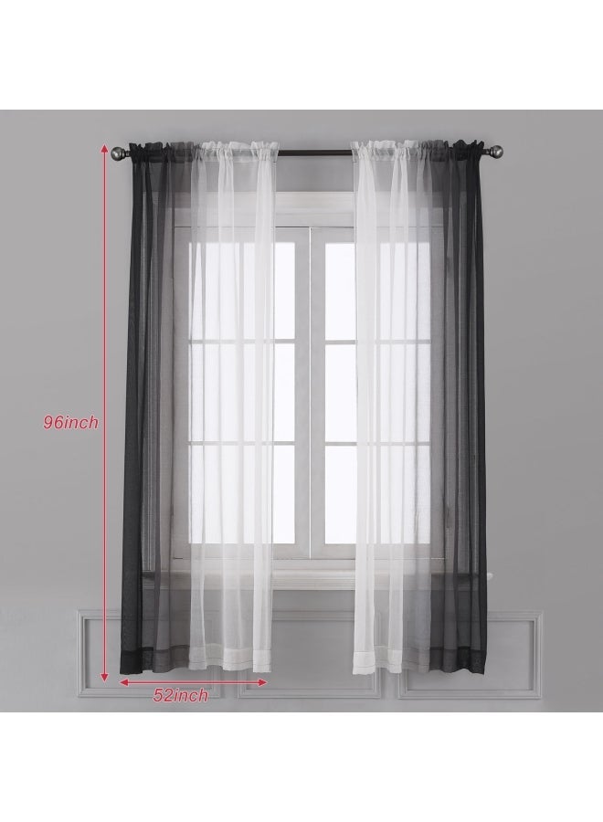 NIBEMINENT 2 Panel Ombre Sheer Curtains Black/White - Image 3