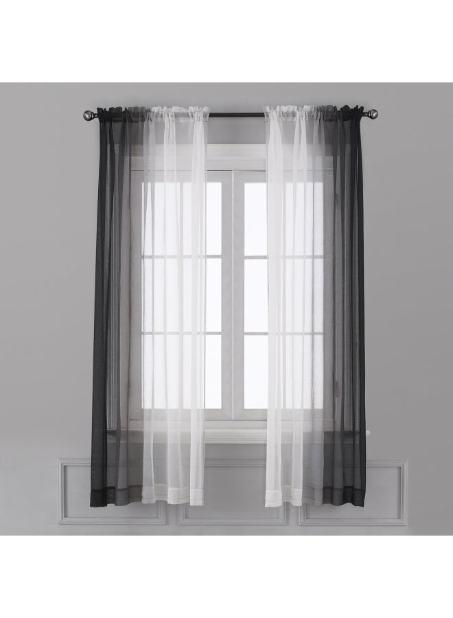 NIBEMINENT 2 Panel Ombre Sheer Curtains Black/White - Image 1