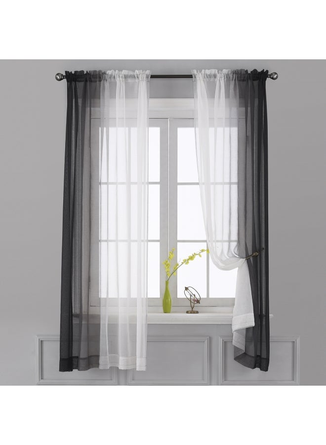 NIBEMINENT 2 Panel Ombre Sheer Curtains Black/White - Image 2