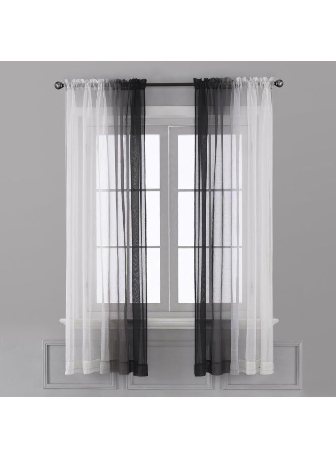 NIBEMINENT 2 Panel Ombre Sheer Curtains Black/White - Image 4
