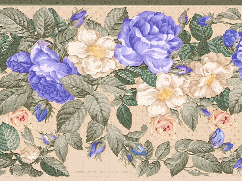 Dundee Deco Wallpaper Border Peel and Stick DDAZBD9130 Floral Violet Green Flowers and Leaves Wall Border Retro Design 15 ft x 7 in 457m x 1778cm Self Adhesive - Image 2