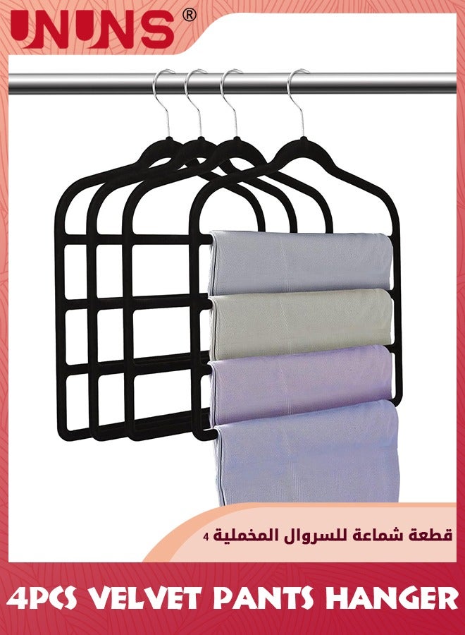 UNUNS Velvet Pant Hangers Space Saving Non Slip Velvet Hangers,4 Pack Black Velvet Hangers Multi Layer  - Image 1