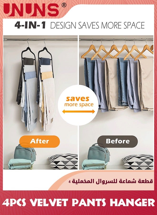 UNUNS Velvet Pant Hangers Space Saving Non Slip Velvet Hangers,4 Pack Black Velvet Hangers Multi Layer  - Image 2